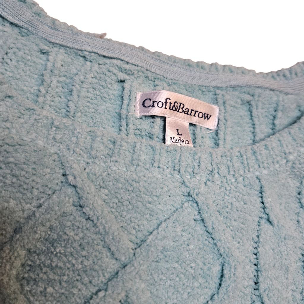 Croft Barrow Large Crystal Heather Blue Cable Knit Sweater - Picture 4 of 8